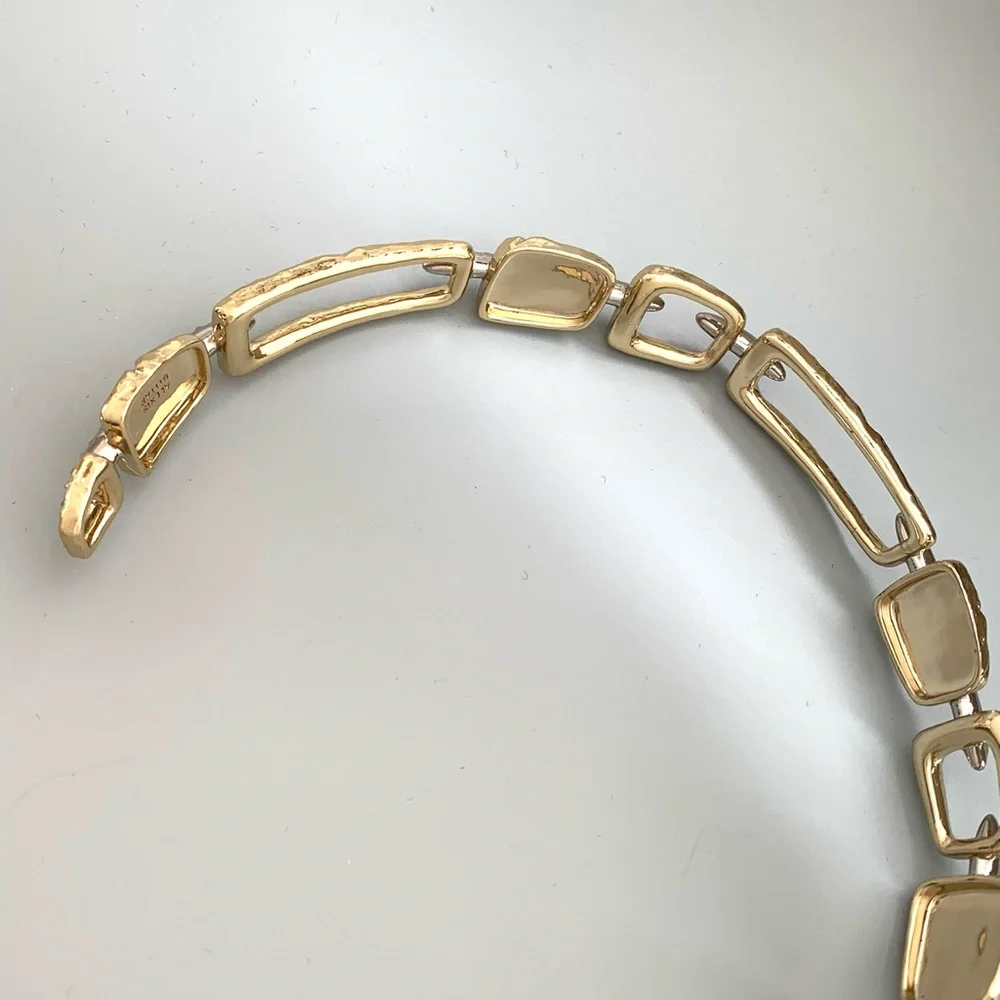 ALEXIS BITTAR • Gold Silver Chain Link Crystal Abstract Buckle Choker Necklace